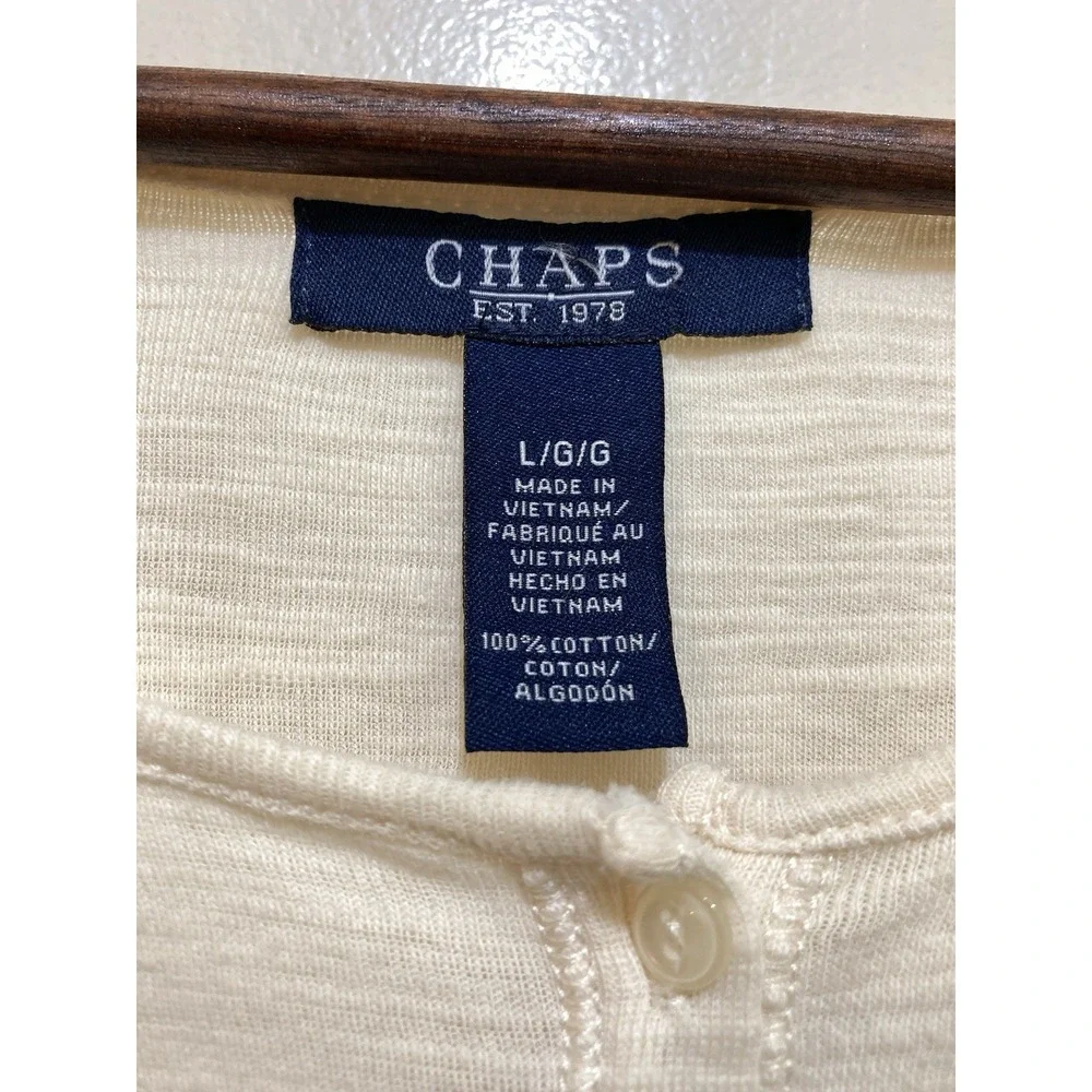 Chaps Womens Henley Shirt‎ L Ivory Lace Trim Long Sleeve Boho Soft Girl Cottage